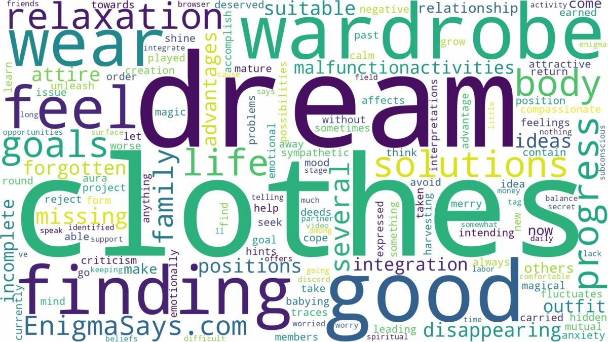 dreaming about not finding clothes to wear and related dreams with their meanings in a word cloud