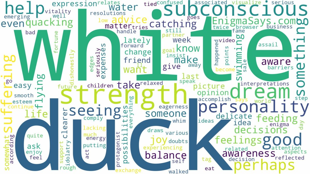 dreaming of seeing a white duck and related dreams with their meanings in a word cloud