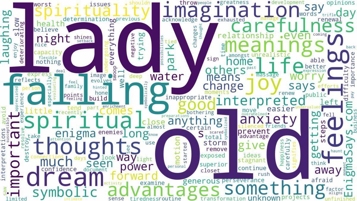 dreaming about old lady falling and related dreams with their meanings in a word cloud