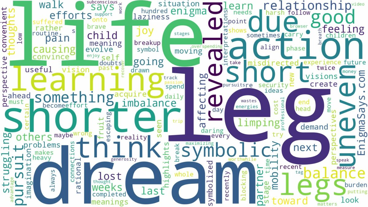 dream about one leg shorter than the other and related dreams with their meanings in a word cloud