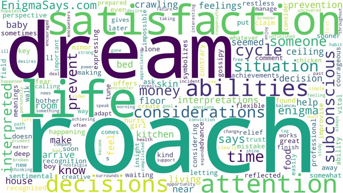 dream about one roach and related dreams with their meanings in a word cloud