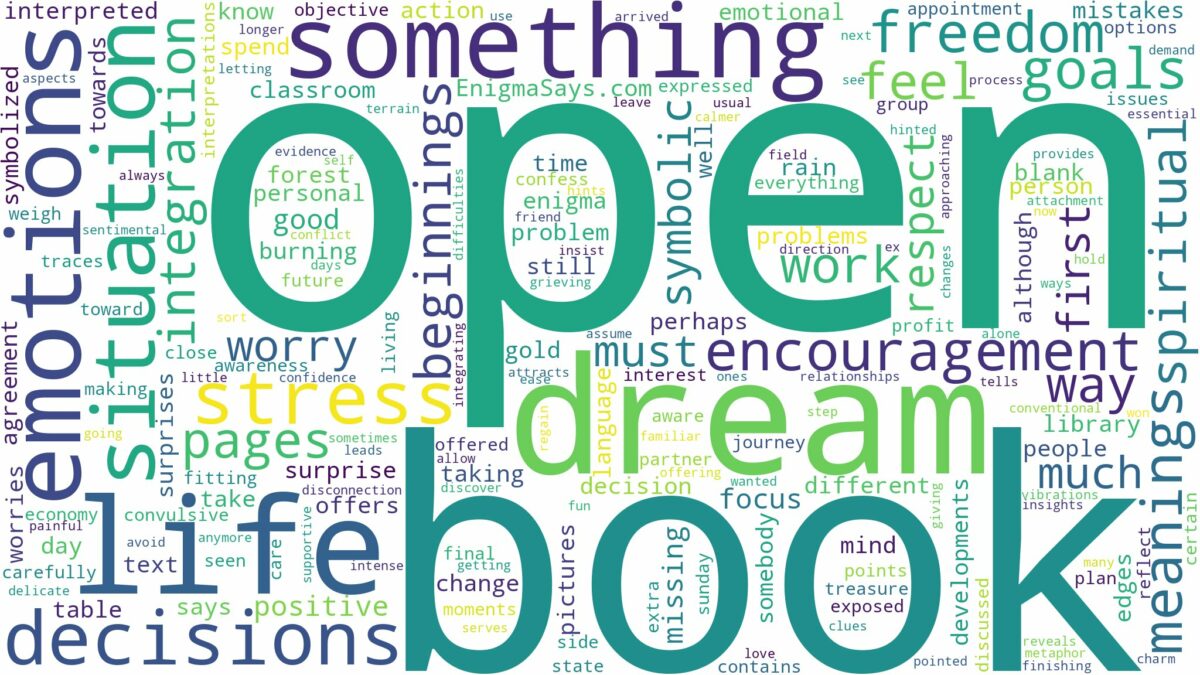 dream about open book and related dreams with their meanings in a word cloud