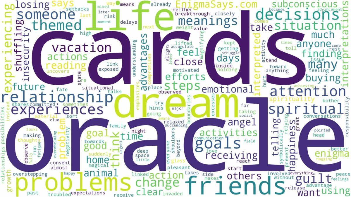 dream about oracle cards and related dreams with their meanings in a word cloud