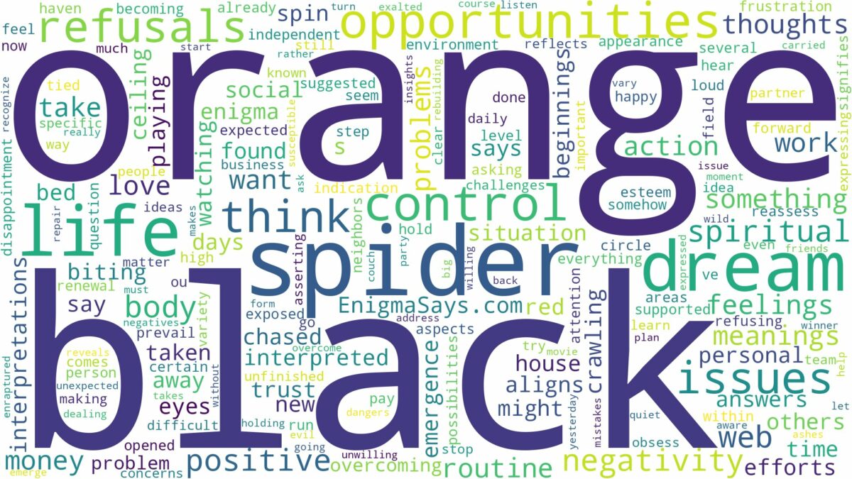 dream about orange and black spider and related dreams with their meanings in a word cloud