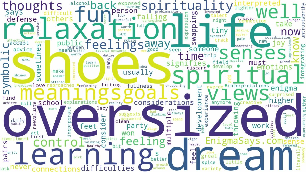 dream about oversized shoes and related dreams with their meanings in a word cloud