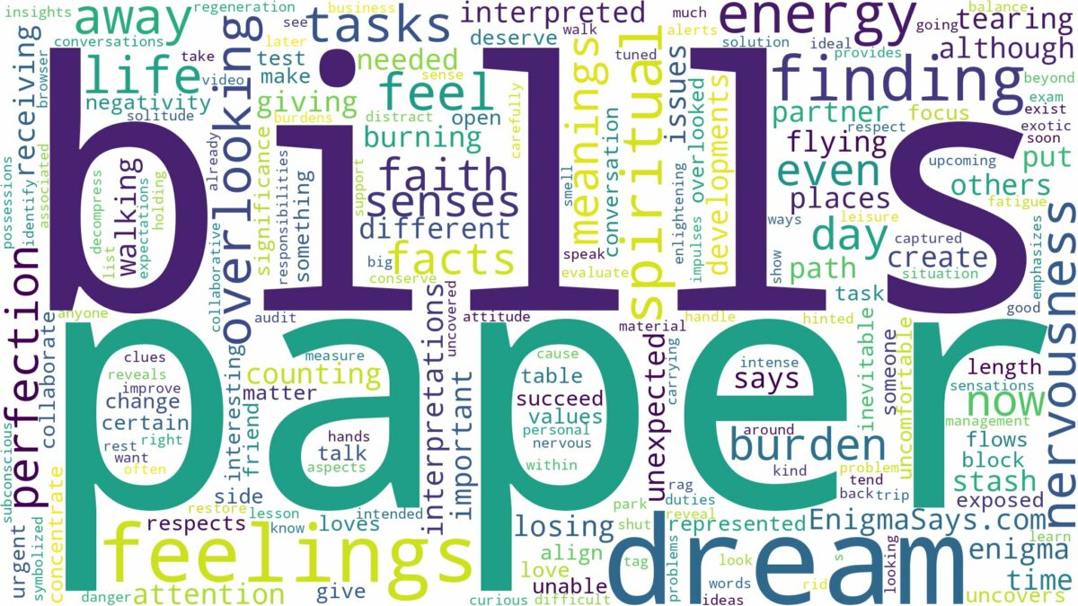 dream about paper bills and related dreams with their meanings in a word cloud