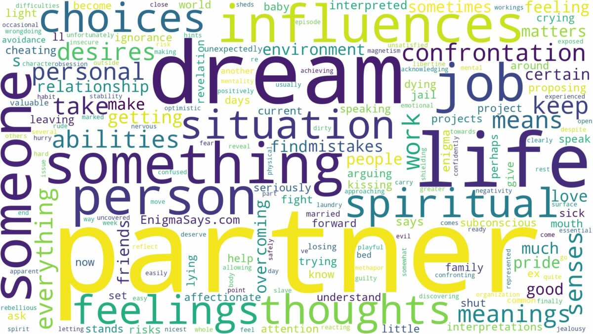 dream about partner and related dreams with their meanings in a word cloud