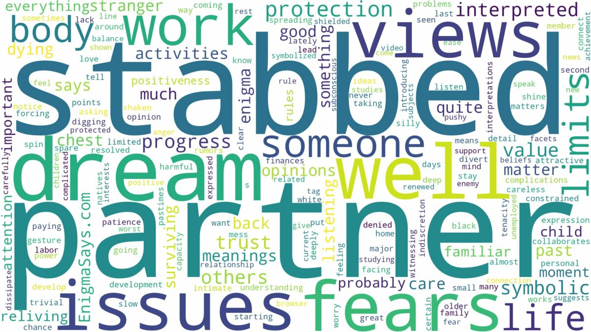 dreaming about partner being stabbed and related dreams with their meanings in a word cloud