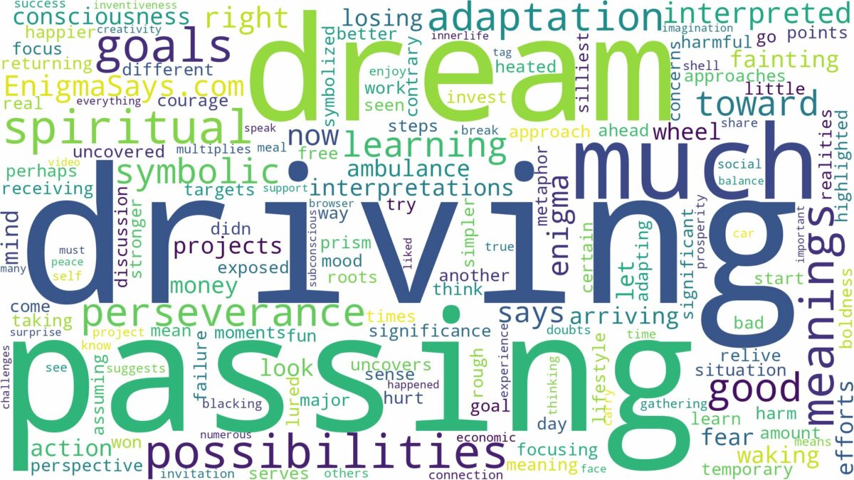 dream of passing out while driving and related dreams with their meanings in a word cloud