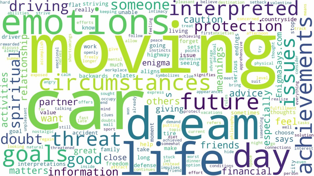 dreaming of a moving car and related dreams with their meanings in a word cloud