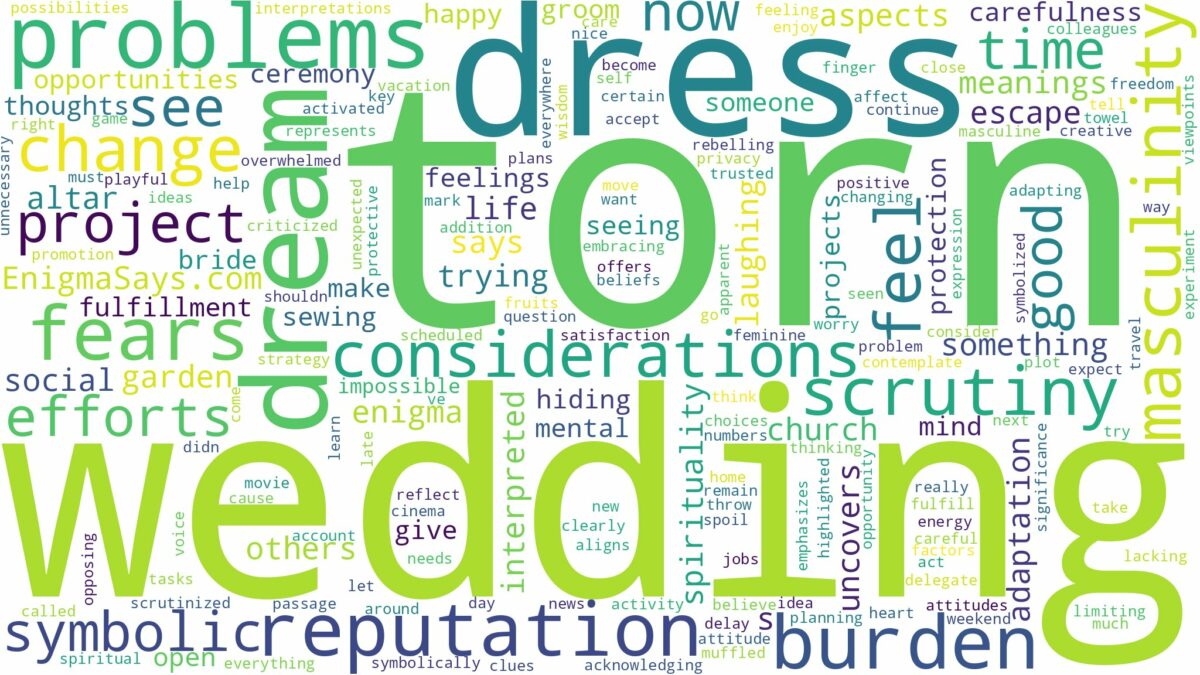 dreaming about torn wedding dress and related dreams with their meanings in a word cloud