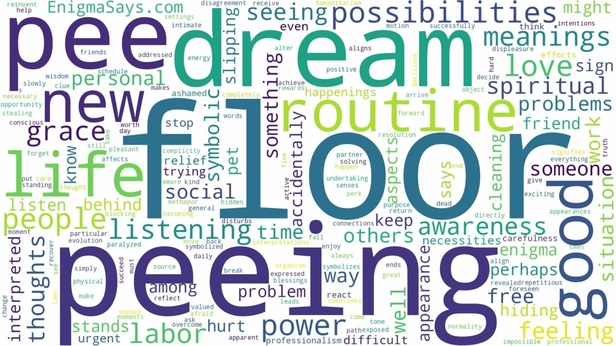 dream of peeing on floor and related dreams with their meanings in a word cloud