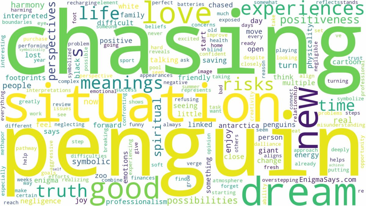 dreaming of penguin chasing you and related dreams with their meanings in a word cloud