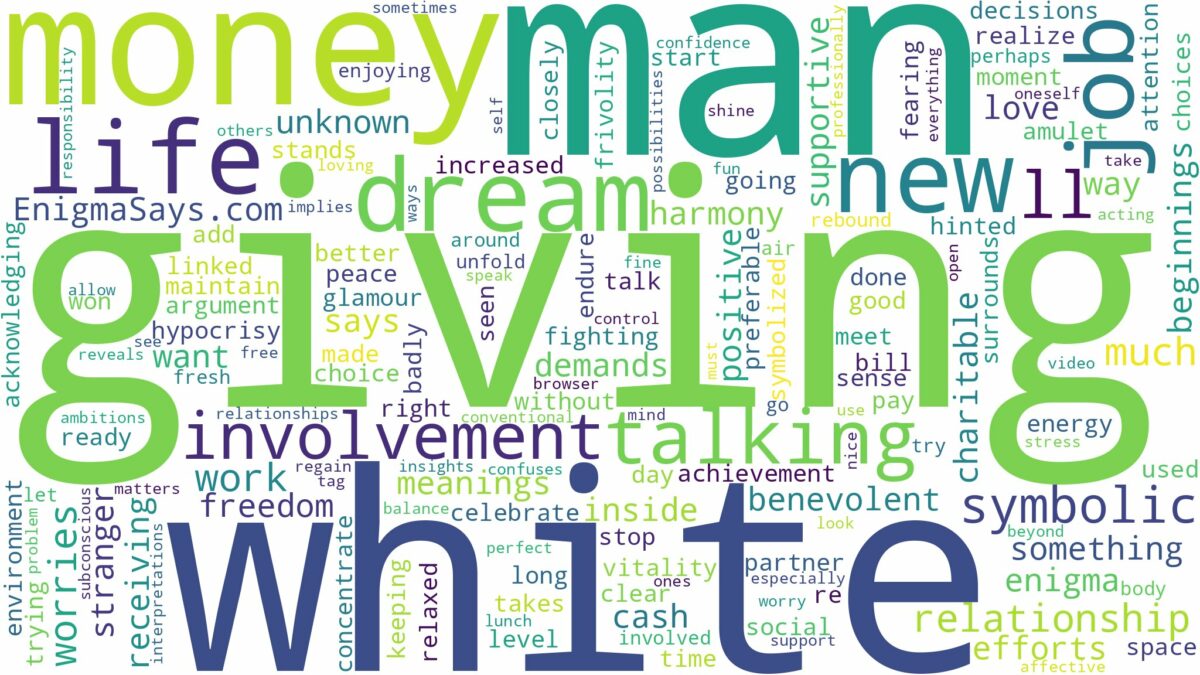 dreaming about white man giving you money and related dreams with their meanings in a word cloud