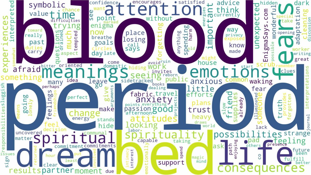 dream about period blood on bed and related dreams with their meanings in a word cloud