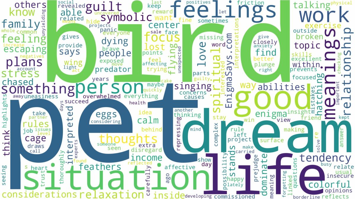 dream about pet bird and related dreams with their meanings in a word cloud