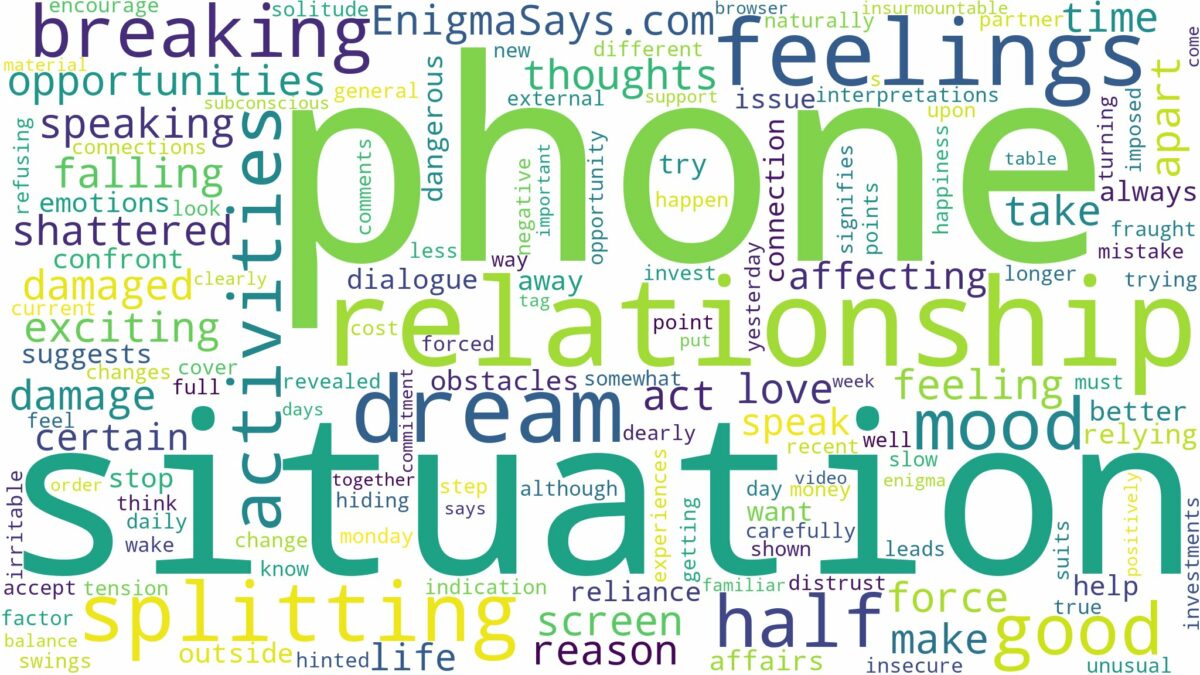 dreaming about phone breaking in half and related dreams with their meanings in a word cloud