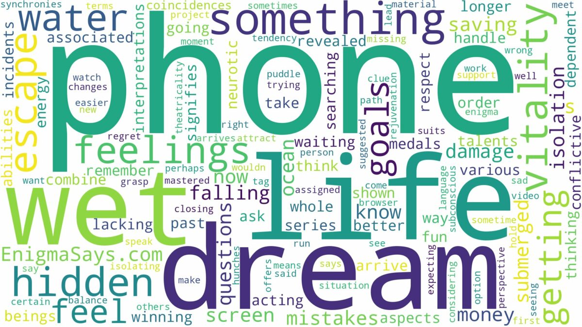 dreaming about phone getting wet and related dreams with their meanings in a word cloud