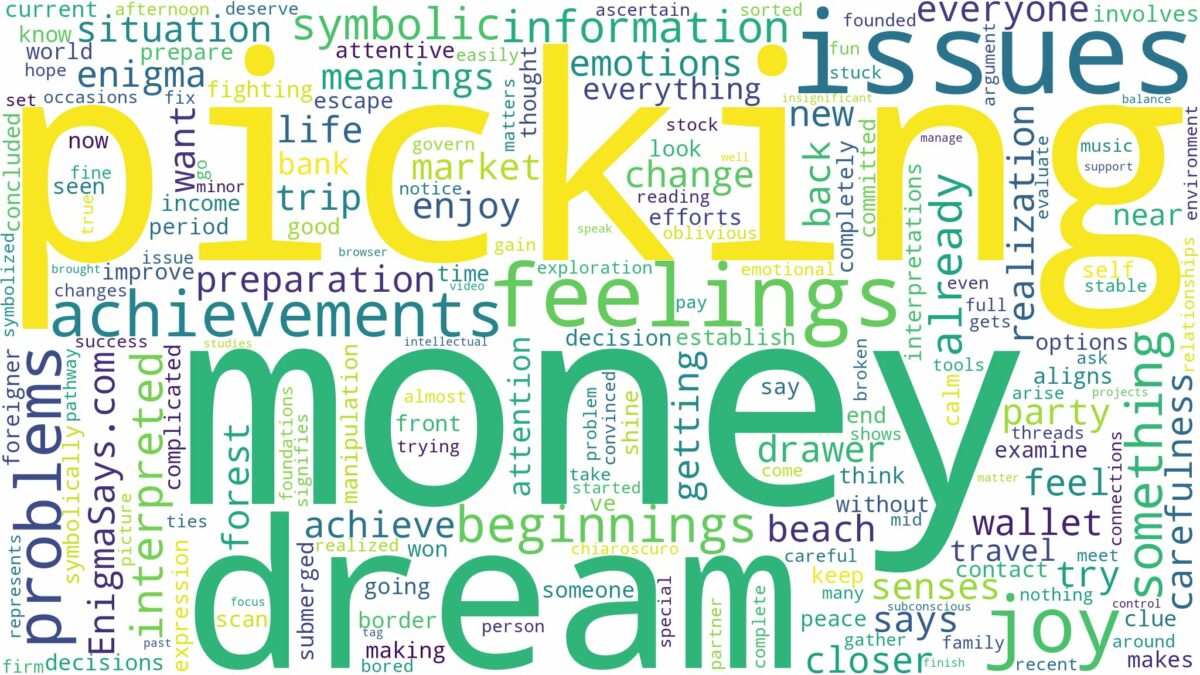 dream of picking money and related dreams with their meanings in a word cloud