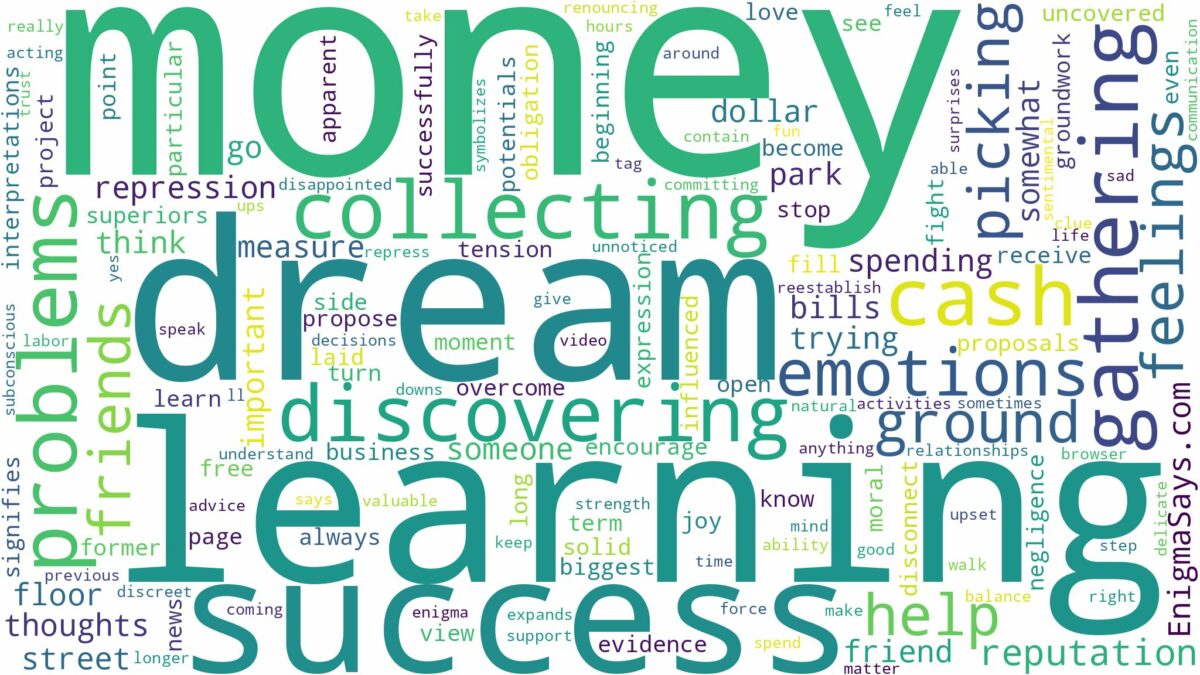 dreaming of picking money on the ground and related dreams with their meanings in a word cloud