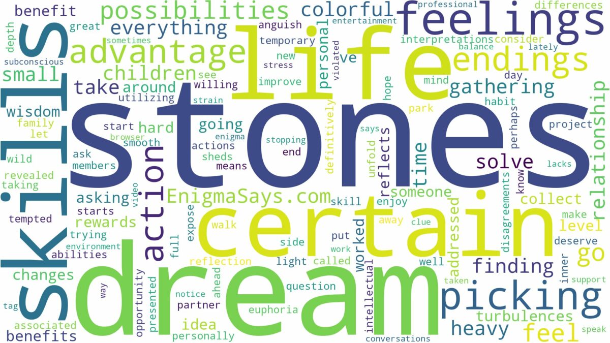 dream of picking stones and related dreams with their meanings in a word cloud