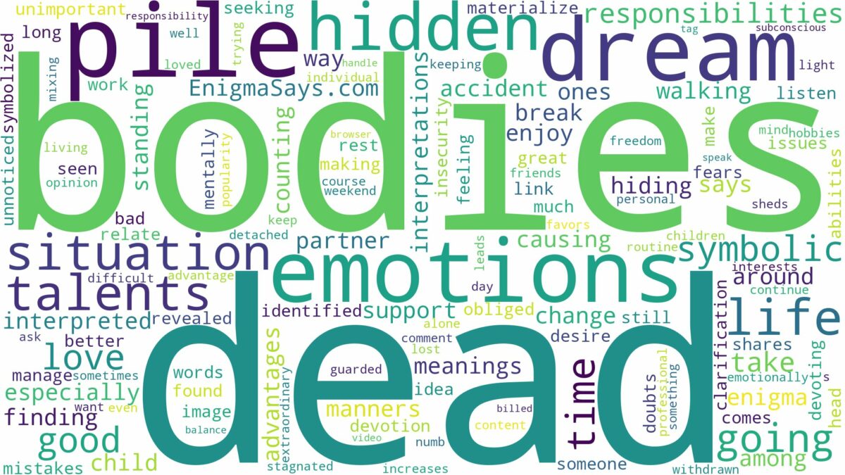 dream about pile of dead bodies and related dreams with their meanings in a word cloud