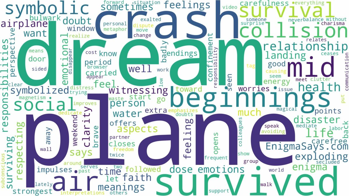 dream about plane crash but survived and related dreams with their meanings in a word cloud