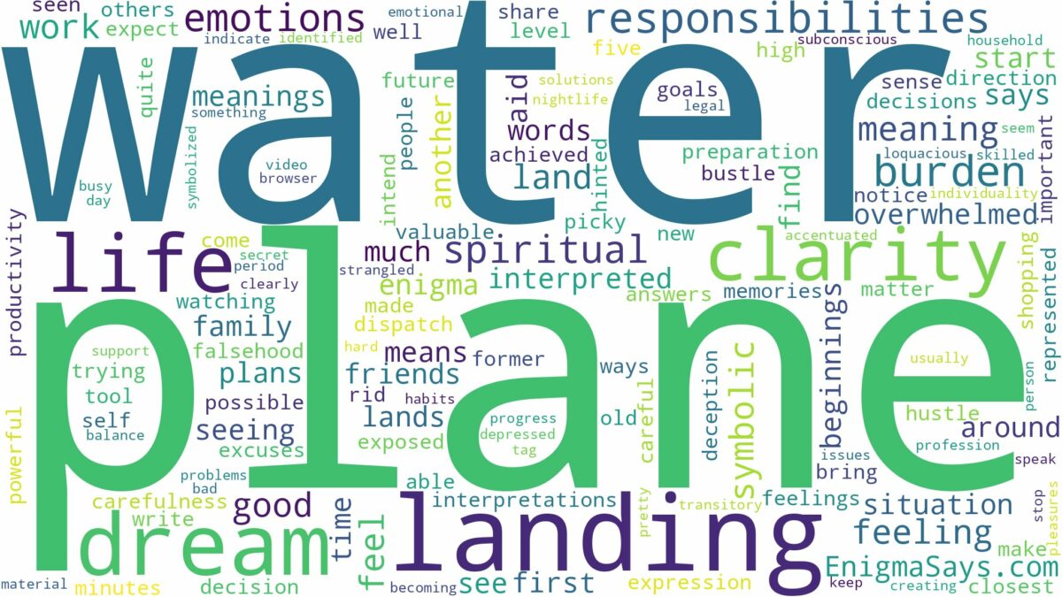 dreaming about plane landing in water and related dreams with their meanings in a word cloud