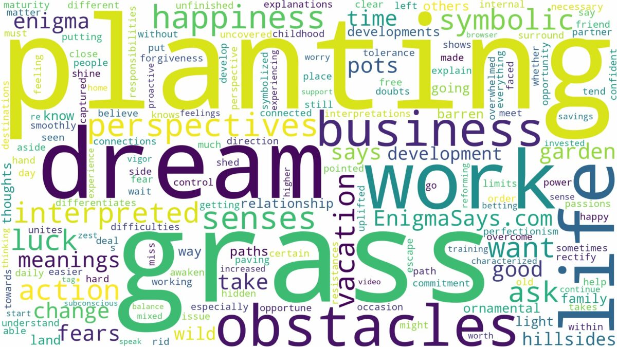 dream of planting grass and related dreams with their meanings in a word cloud