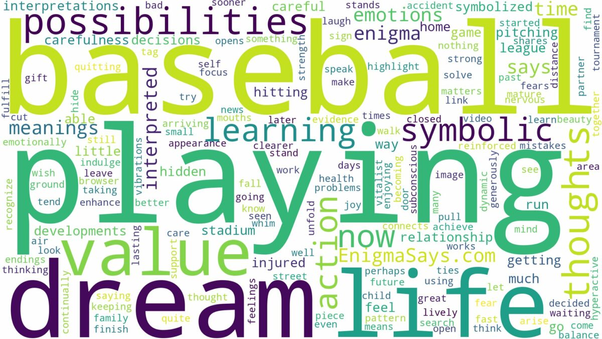 dream of playing baseball and related dreams with their meanings in a word cloud