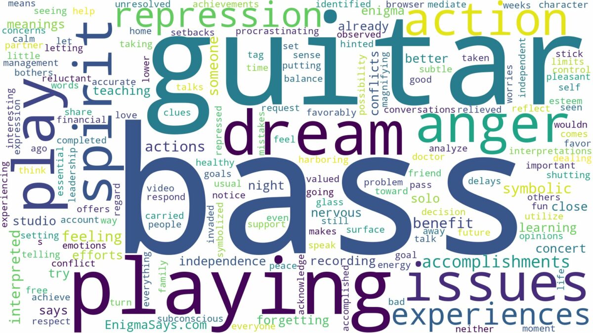 dreaming of playing bass guitar and related dreams with their meanings in a word cloud