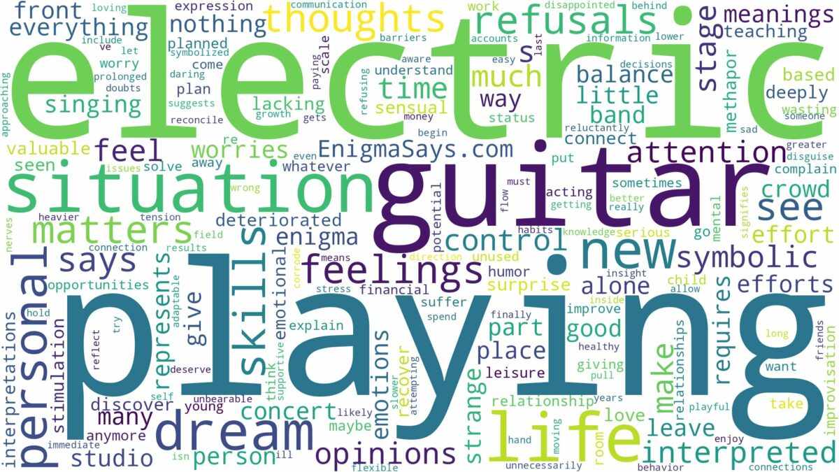 dreaming of playing electric guitar and related dreams with their meanings in a word cloud