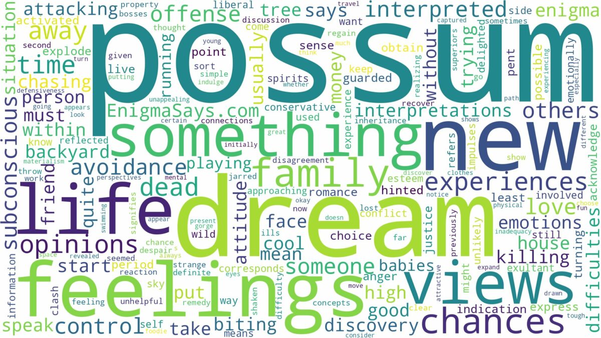 dream about possum and related dreams with their meanings in a word cloud