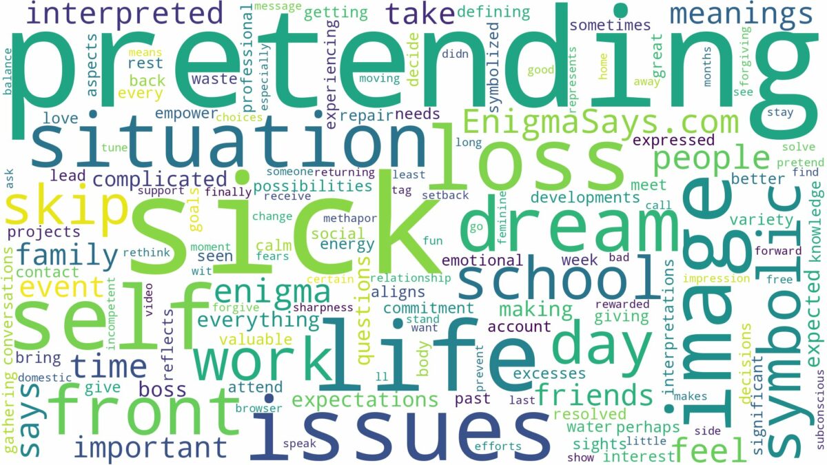 dreaming of pretending to be sick and related dreams with their meanings in a word cloud