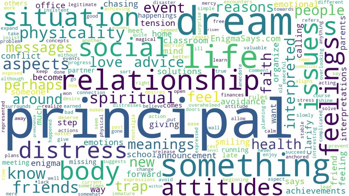 dream about principal and related dreams with their meanings in a word cloud