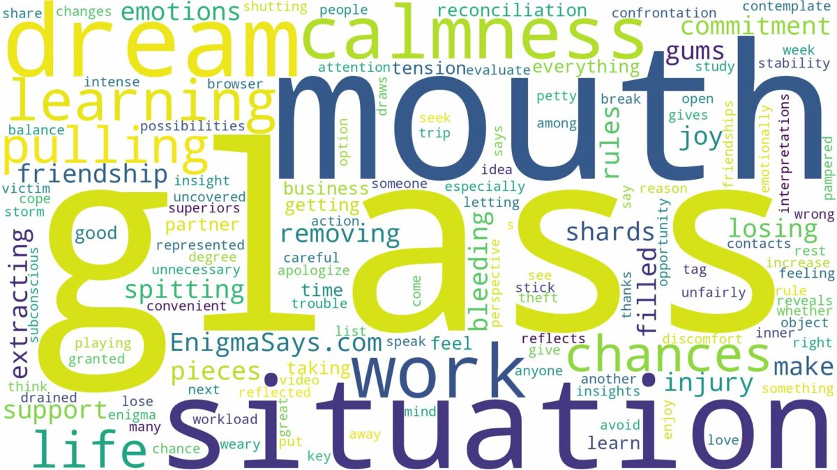 dreaming of pulling glass out of mouth and related dreams with their meanings in a word cloud