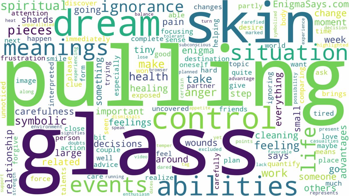 dreaming of pulling glass out of skin and related dreams with their meanings in a word cloud