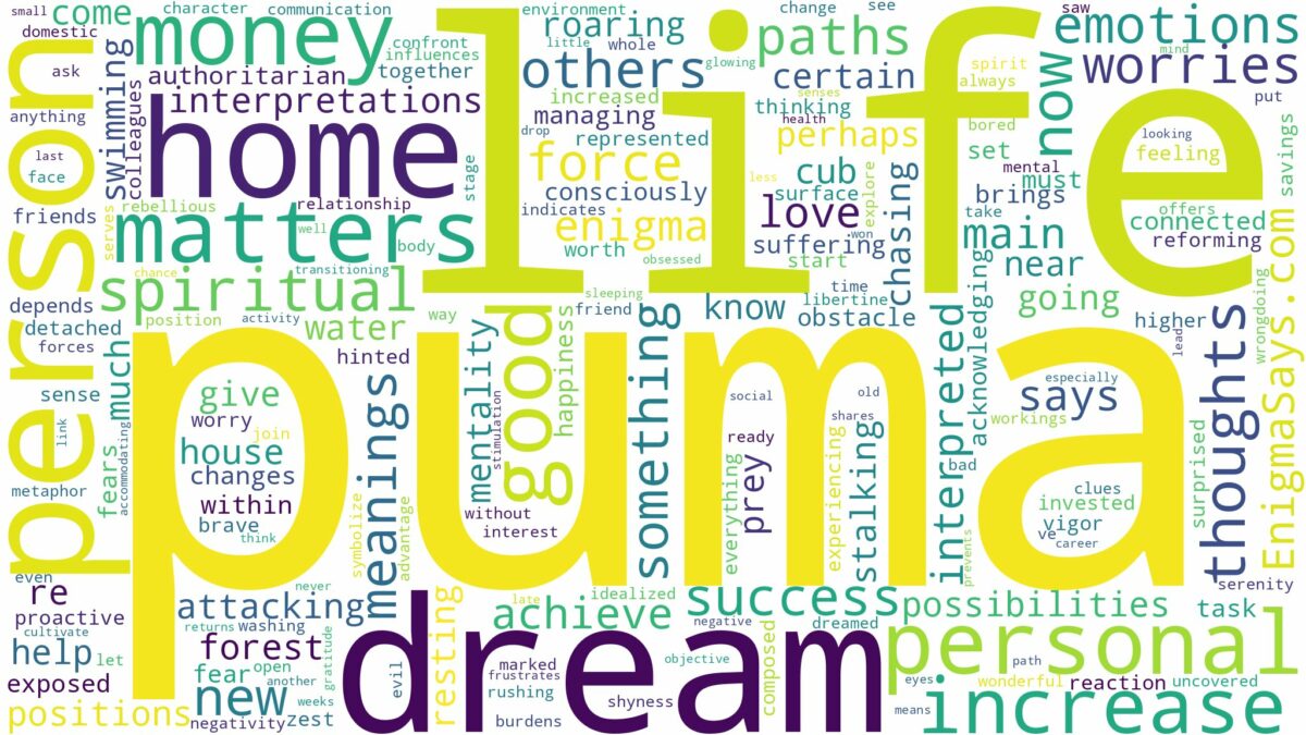 dream about puma and related dreams with their meanings in a word cloud