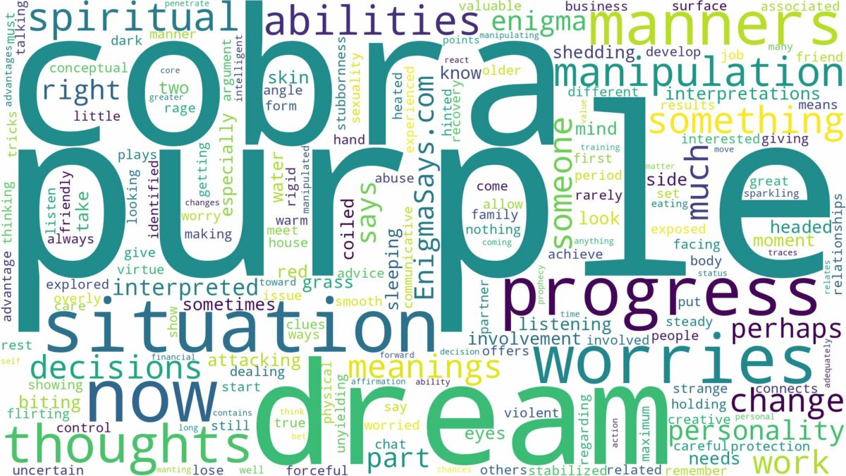 dream about purple cobra and related dreams with their meanings in a word cloud