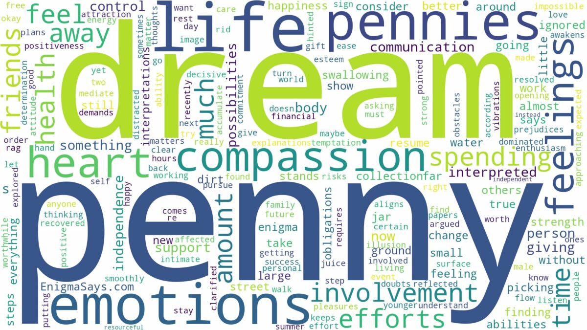 dream about a penny and related dreams with their meanings in a word cloud