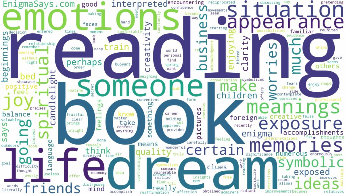 dream of reading book and related dreams with their meanings in a word cloud