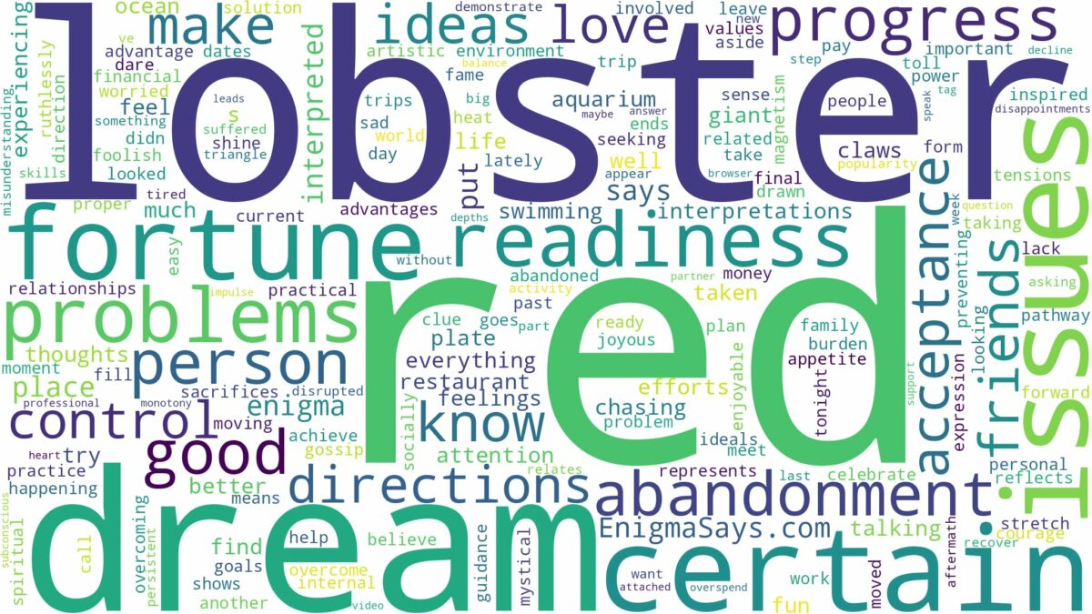 dream about red lobster and related dreams with their meanings in a word cloud