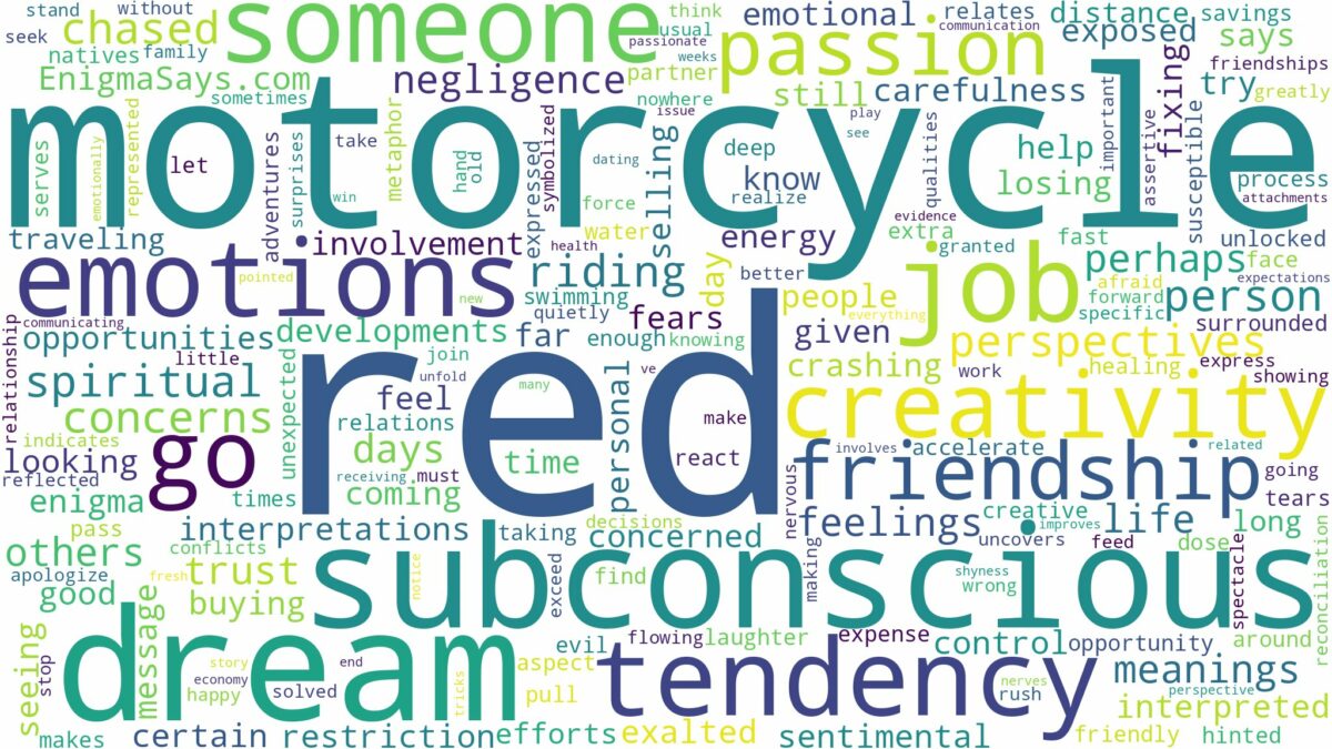 dream about red motorcycle and related dreams with their meanings in a word cloud