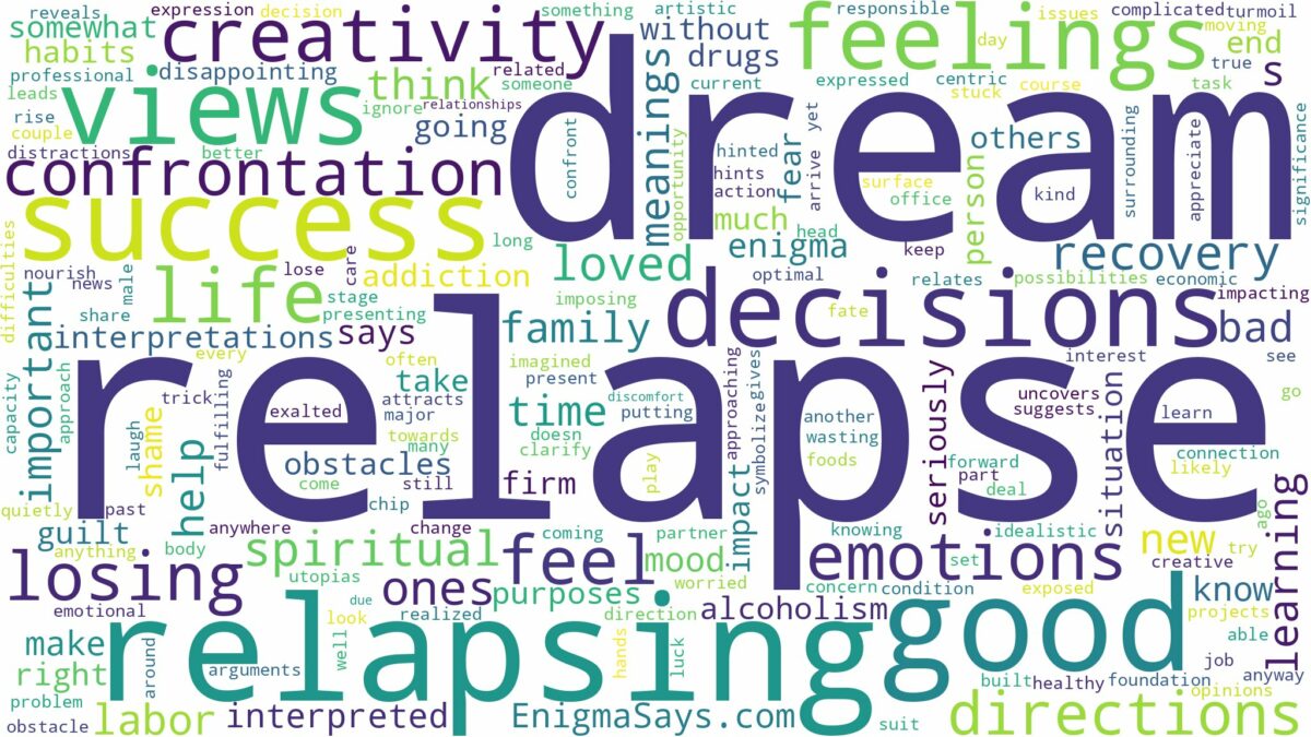 dream about relapse and related dreams with their meanings in a word cloud