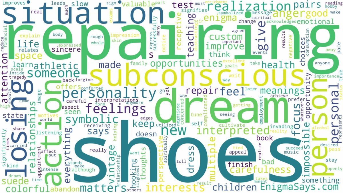 dream of repairing shoes and related dreams with their meanings in a word cloud