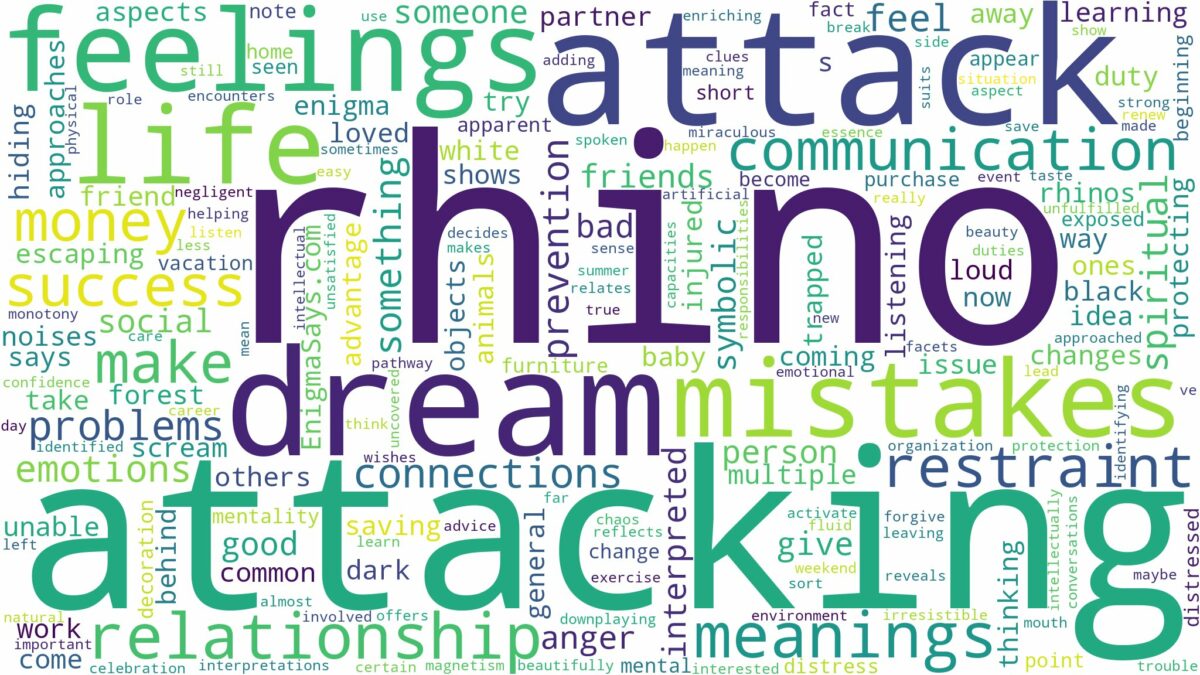 dreaming of rhino attacking and related dreams with their meanings in a word cloud