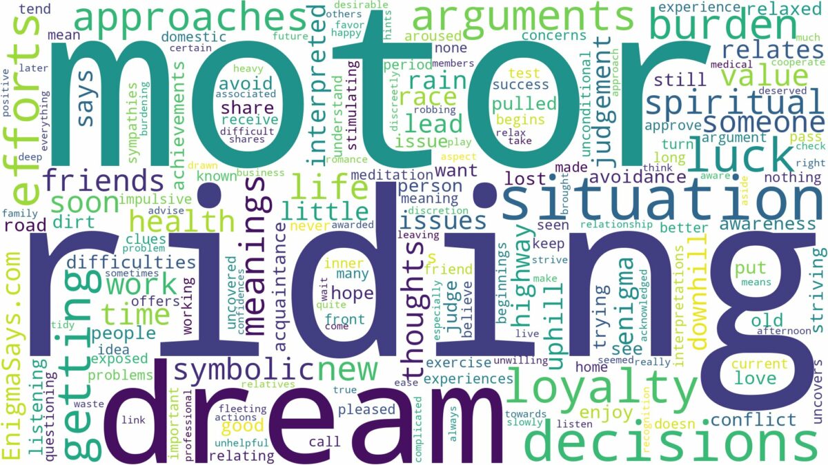 dream of riding a motor and related dreams with their meanings in a word cloud