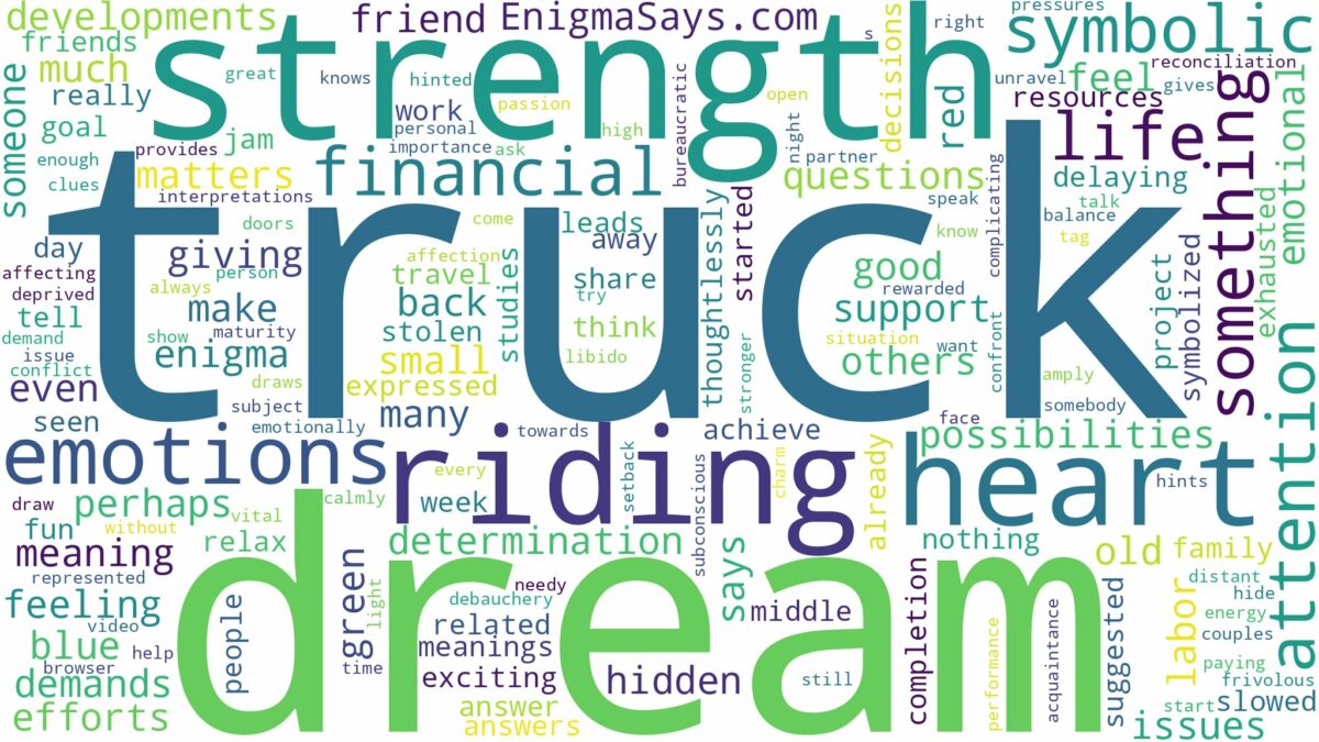 dream of riding a truck and related dreams with their meanings in a word cloud