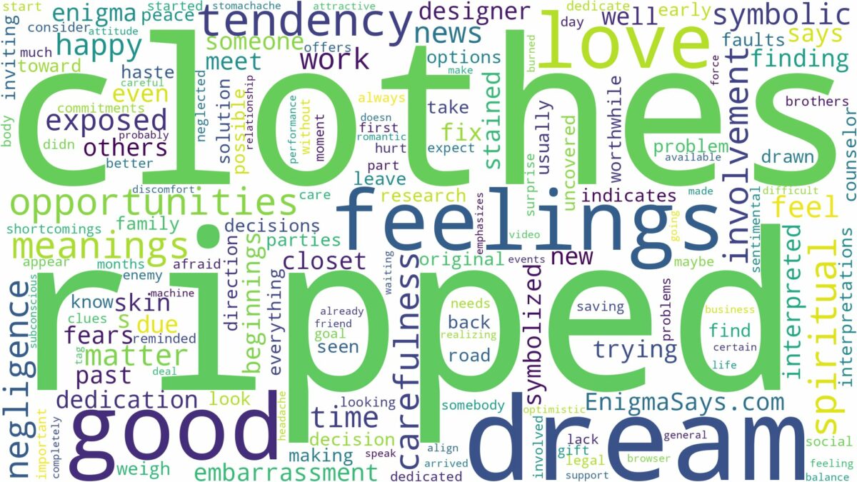 dream about ripped clothes and related dreams with their meanings in a word cloud