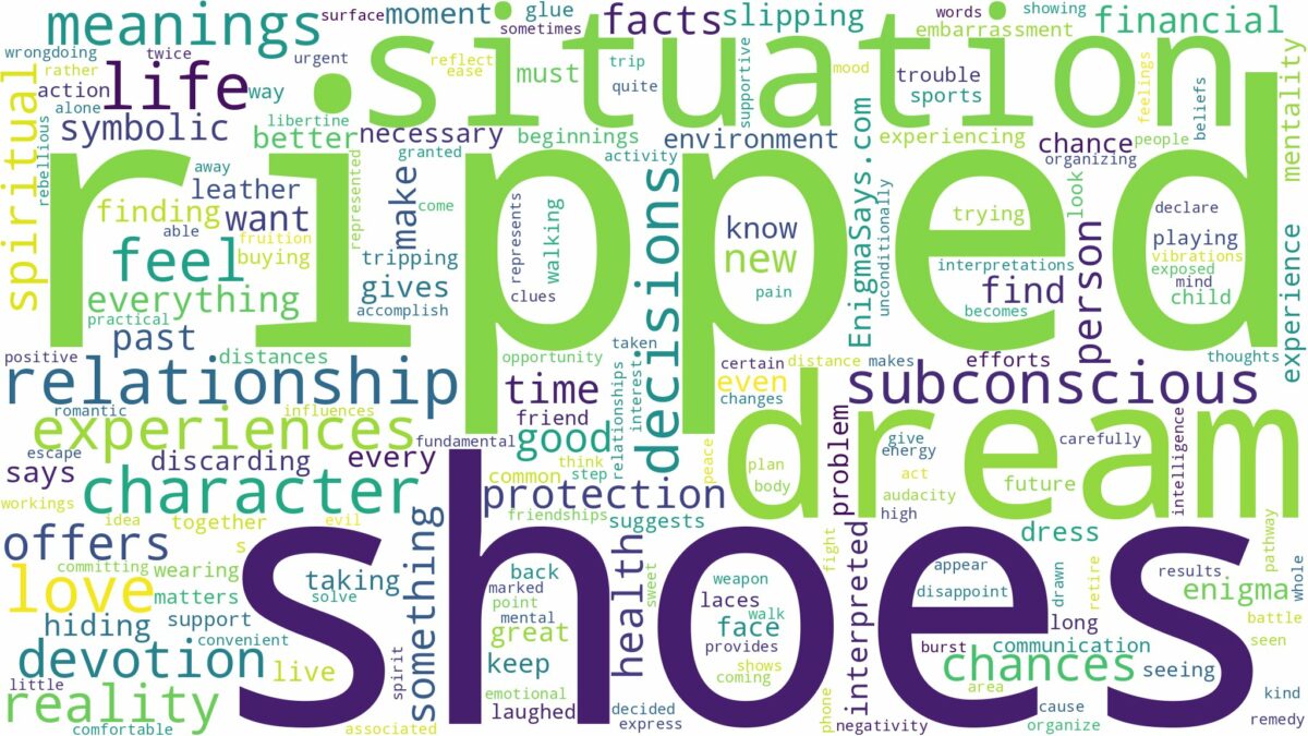 dream about ripped shoes and related dreams with their meanings in a word cloud